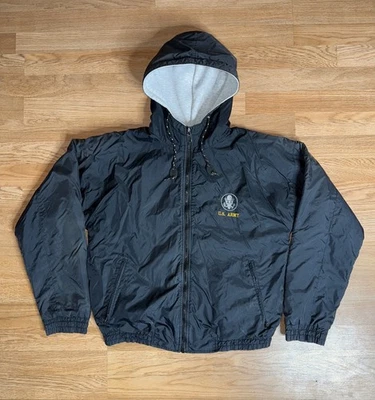 Jaqueta Bombardeiro Vintage Exército Bordada Zíper Preto Nylon Suéter Forrado Masculina Tamanho P - Imagem 1 de 4