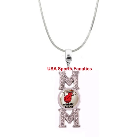 Miami Heat MOM Necklace With Rhinestones On A 925 SS Snake Chain 5 Sizes Cover