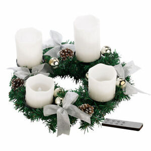 Tannenkränze LED-Kerzen: Adventskranz mit weißen LED-Kerzen, silbern geschmückt
