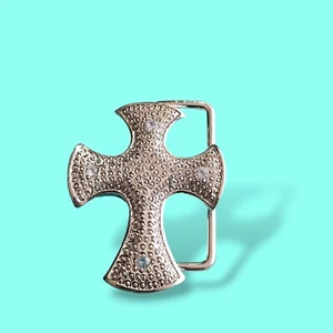 Small Silver Tone Textured Cross Belt Buckle Children Or Woman's - Picture 1 of 6