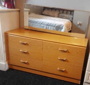 Mid Century Six Drawer Mid Century Sideboard On Casters Mirrored Dressing Table - Picture 1 of 7