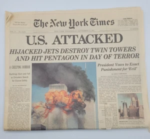 The New York Times Late Edition 9/12/01 US Attacked 9/11 Full Paper - Picture 1 of 6