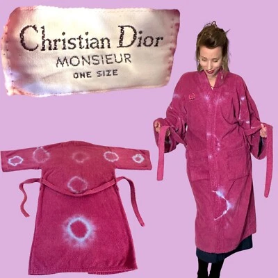 Bata de baño Christian Dior vintage teñida psicodélica rosa magenta y azul Foto 1 de 4