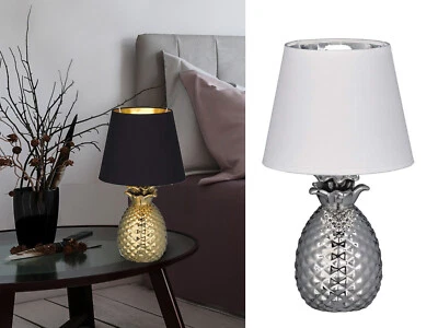REALITY LEUCHTEN Ananas Tischleuchten aus Keramik mit rundem Stoffschirm moderne Nachtischlampen