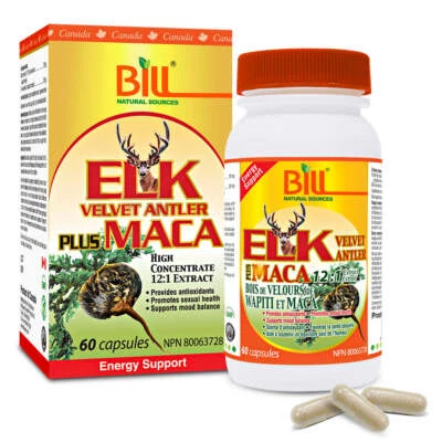 Bill Natural Sources Elk Velvet Antler Plus Maca Antioxidants 60 Capsules NEW - Image 1 of 2