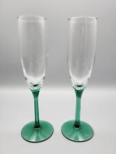 Libbey Glass Company Fluted Champagne Glasses Domaine Green (Juniper) Set Of 2