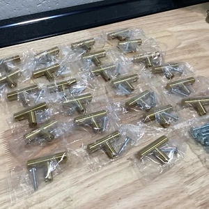 T Knobs for Cabinets, Polished Brass color, 21 Knobs, New - Picture 1 of 2