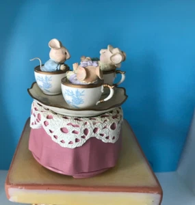 Enesco Vintage 1993 Tea For Two Spieluhr Drei Mäuse in drehenden Teetassen FUNKTIONIERT - Bild 1 von 8