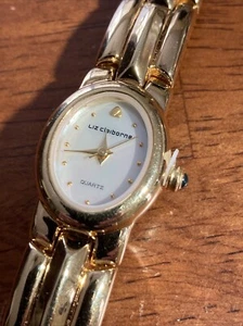 Liz Claiborne Watch Women 19mm Gold Tone Oval MOP Dial w Original Tags Works - Picture 1 of 8