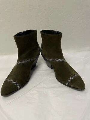 GIUSEPPE ZANOTTI 0live Gamuza Pistolas 55 Hoja Cremallera Alrededor Botín Talla 37 1/2 $1175 Foto 1 de 4