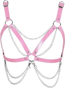 Breast Harness Leather Belt Waist Chain Body Caged Tassel Punk Festival Dance - Picture 1 of 6
