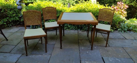 Vintage Leg O Matic Folding Table and Three Folding Chairs Cover