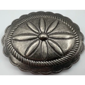 Vintage Western Style Blumen Concho Gürtelschnalle silberfarben oval florales Design - Bild 1 von 5