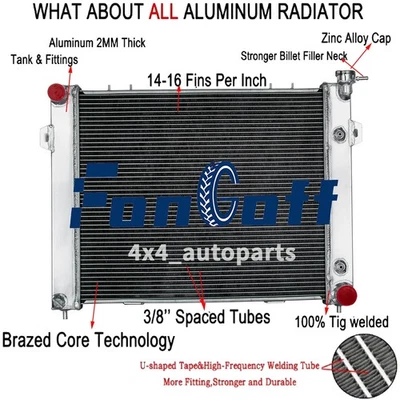 Aluminum Radiator For 1993-1997 Jeep Grand Cherokee Grand Wagoneer 5.2L V8 GAS Foto 1 de 4