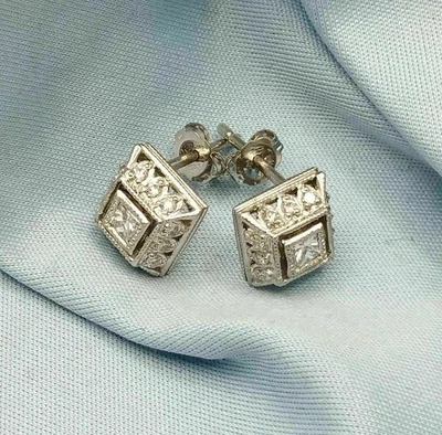 Art Deco Vintage Style 2.85Ct Diamond Engagement 14K White Gold Finish Earrings - Image 1 of 3