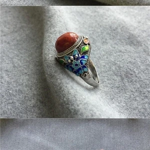 Anillo abierto ajustable vintage de filigrana esmalte piedra roja joyería hecha a mano para mujer - Imagen 1 de 3