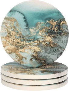 Lahome Marble Pattern Coasters - round Drinks Absorbent Stone Coaster Set with C - Picture 1 of 12