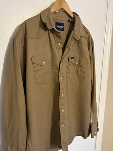 Wrangler Tan Button-Up Shirt | Classic Casual Style Sze XXL WESTERN WORK (staine - Foto 1 di 17