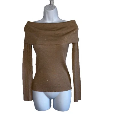 Ralph Lauren Black Label Gold Metallic Sparkle Off Shoulder Sweater Size Small - Image 1 of 4