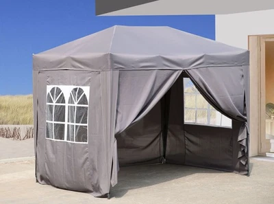 QUICK STAR Pop-Up-Pavillon 2 x 3 m Smoky Grau mit 4 Easy-Klett Seitenwänden - Bild 1 von 4