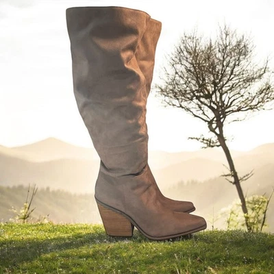 Botas holgadas hasta la rodilla Charles David TALLA 9M Otoño Western Neutro Cottagecore Chic Foto 1 de 4