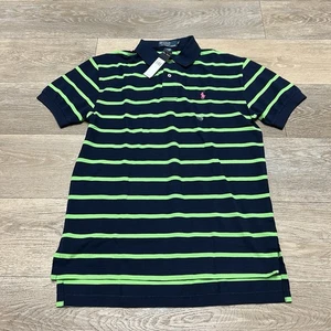 NWT Vintage Polo Ralph Lauren Shirt Size Medium Blue Green Stripe Pink Logo NWT - Picture 1 of 11