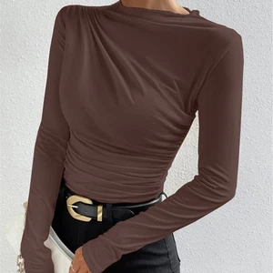 Slim Fit Solid Color Long Sleeve Top for Women with Pleated Stylish Design - Picture 1 of 32