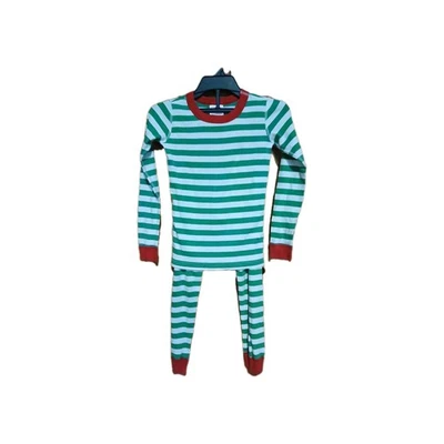Green And White Stripe Hanna Andersson 130 8 Christmas Pajamas Made In Peru  - Изображение 1 из 4