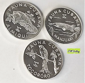 3 x 5 Pesos Südamerika 1981 999er Silber FAUNA, Tocororo , Manjuari, Almiqui - Bild 1 von 6