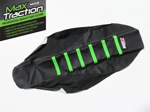 KAWASAKI KXF450 KX450F 2012-2018 RIBBED SEAT COVER BLACK WITH GREEN STRIPES RIBS - Picture 1 of 4