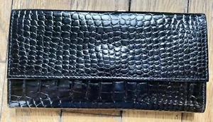 Cartera sin asas vintage de cuero granulado negro para damas Alemania esterlina cierre a presión - Imagen 1 de 5