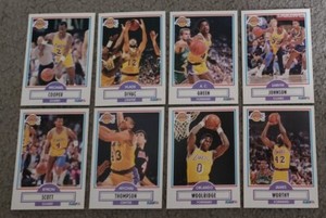1990-91 Fleer L.A. Lakers, Magic Johnson, James Worthy, Vlade Divac, 3x HOF