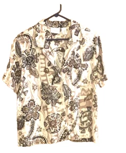 Alfred Dunner Womans Blouse size 16 geometric floral short sleeve button front - Picture 1 of 3