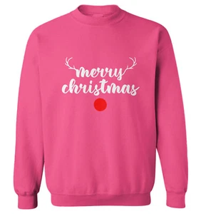 Merry Christmas Rudolph Nose - Xmas Reindeer Holiday Toddler Crewneck Sweater - Picture 1 of 8