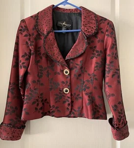 VTG JS Collections Petite Nightwear Cropped Bolero Blazer Maroon Womens Size 4 - Picture 1 of 12