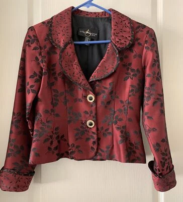 VTG JS Collections Petite Nightwear Cropped Bolero Blazer Maroon Womens Size 4 - Image 1 of 4