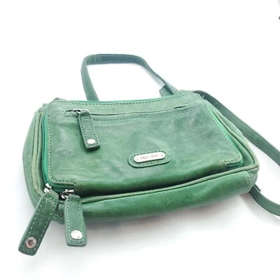 Perlina Womens Green Leather Inner Pockets Adjustable Strap Crossbody Bag - Image 1 of 4