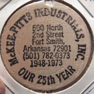 Vintage McKee-Pitts Industrials Ft. Smith, AR Wooden Nickel - Token Arkansas - Picture 1 of 2