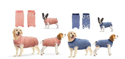 2 x Dog Recovery Suit PINK BLUE STRIPE Wound Protector, After Surgery Wear - Image 1 of 4