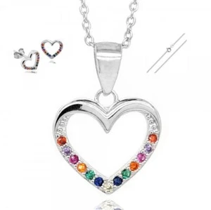 JUEGO Colgantes Corazón Cadenas Plata 925 Coloridas Circonias - Imagen 1 de 15