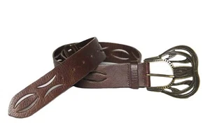 Antoniazzi Firenze Italian Leather Belt Brown Die Cut Italy Large Buckle Size M - Picture 1 of 3