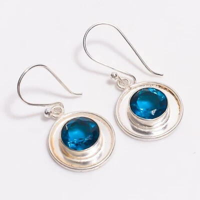 Brincos azuis étnicos gota/pingente de pedra preciosa apatita natural prata esterlina 925 - Imagem 1 de 4