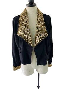 Cache Jacket Vintage Womens Size Medium Black Crystal Dome Studded Long Sleeve - Picture 1 of 9