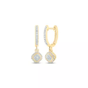 10K Yellow Gold Womens Round Diamond Hoop Dangle Earrings 1/4 Cttw - Picture 1 of 2
