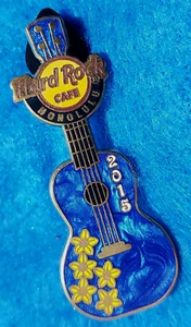 HONOLULU HAWAII YELLOW PLUMERIA FLOWERS BLUE GUITAR 2015 Hard Rock Cafe PIN LE - Picture 1 of 1