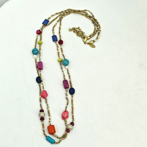 VETEMENTS Chicos Collana Statement 2 Fili Perline Acriliche Arancione Rosa Blu Verde