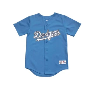 VINTAGE MAJESTIC LA DODGERS JERSEY MEDIUM M YOUTH LOS ANGELES SCRIPT LOGO BLUE - Picture 1 of 2