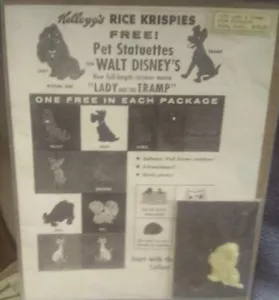LADY & THE TRAMP Vintage Disney Kellogg's Pet Statuette 1955 LADY + facsimile ad - Picture 1 of 3
