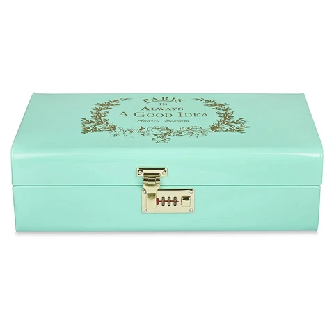 Vintage Style Metal Storage Rectangular Trunk Storage Chest With Lock Aqua Cover