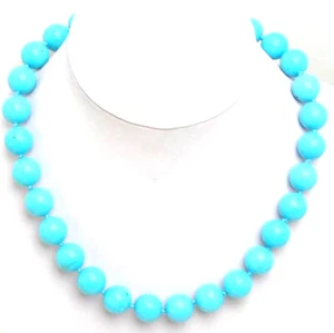 Natural Round 14mm Blue Turquoise Stone Necklace for Women Jewelry Chokers 18"  - Picture 1 of 4
